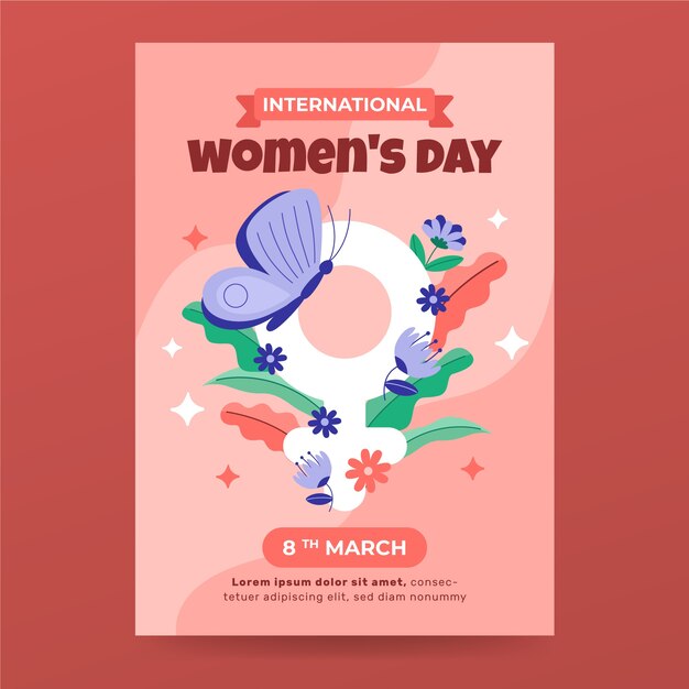 flat international women's day vertical flyer template