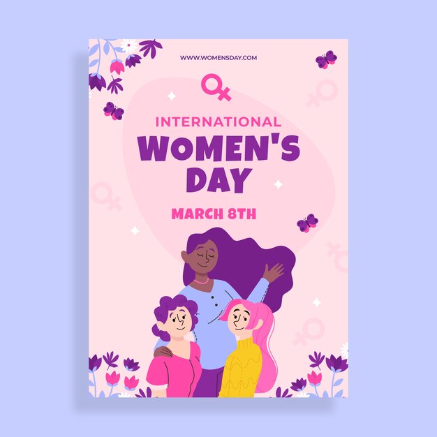 Flat international women's day vertical flyer template