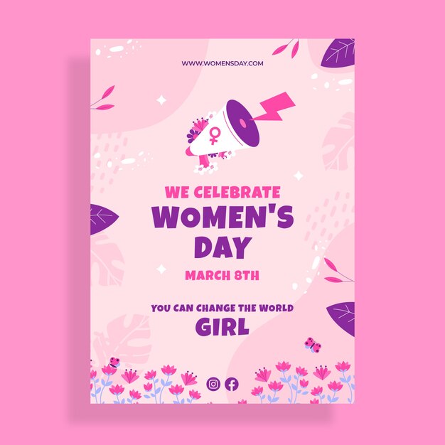 Flat international women's day vertical flyer template