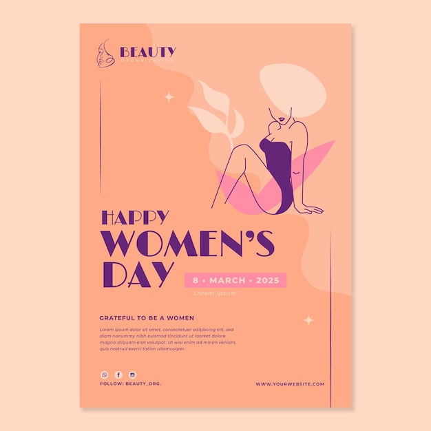 Vettore gratuito modello di poster verticale piatto per la giornata internazionale della donna