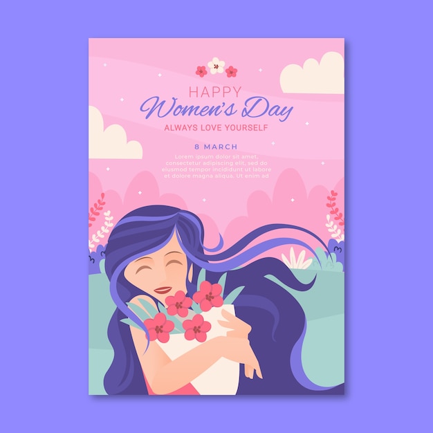 Бесплатное векторное изображение Плоский международный женский день вертикальный шаблон плаката