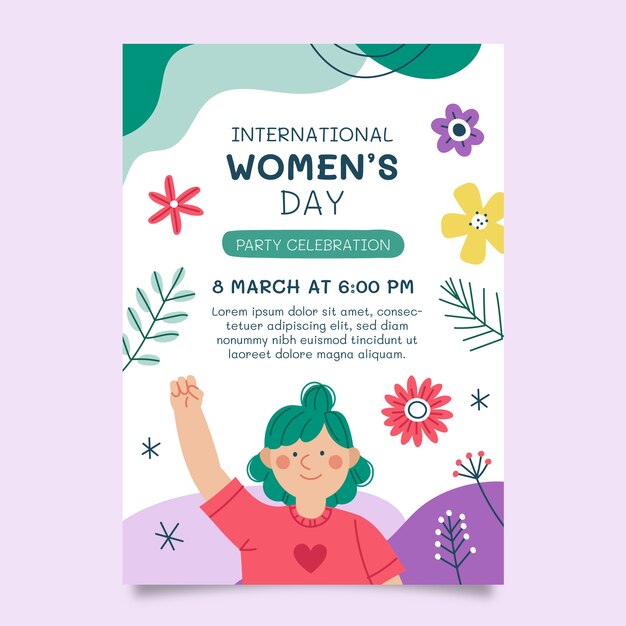 Flat international women's day vertical poster template