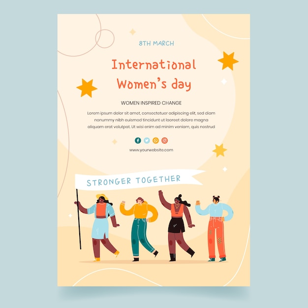 Free vector flat international women's day vertical poster template