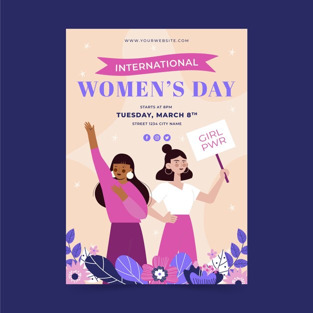 フラット国際女性デー縦型ポスターテンプレート