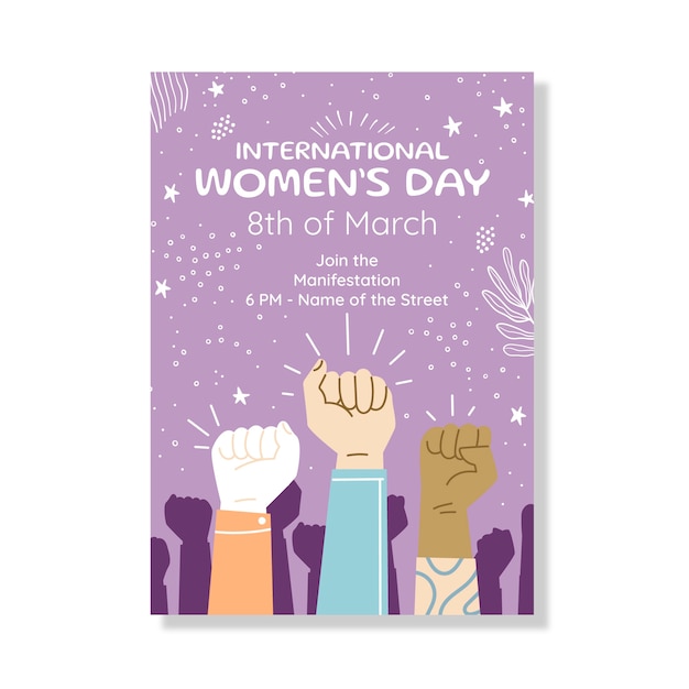 무료 벡터 평면 국제 여성의 날 세로 포스터 템플릿