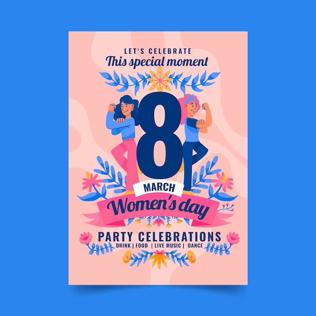 Flat international women's day vertical poster template