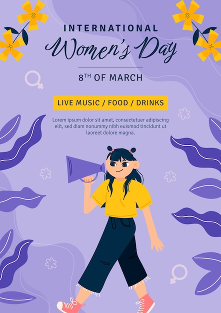 Free vector flat international women's day vertical poster template