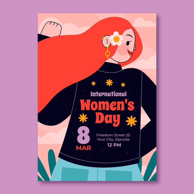 Flat international women's day vertical poster template