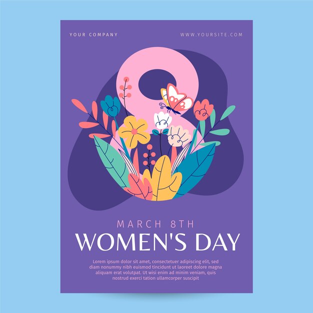 Flat international women's day vertical poster template
