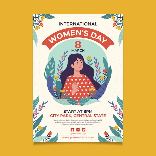 Flat international women's day vertical poster template