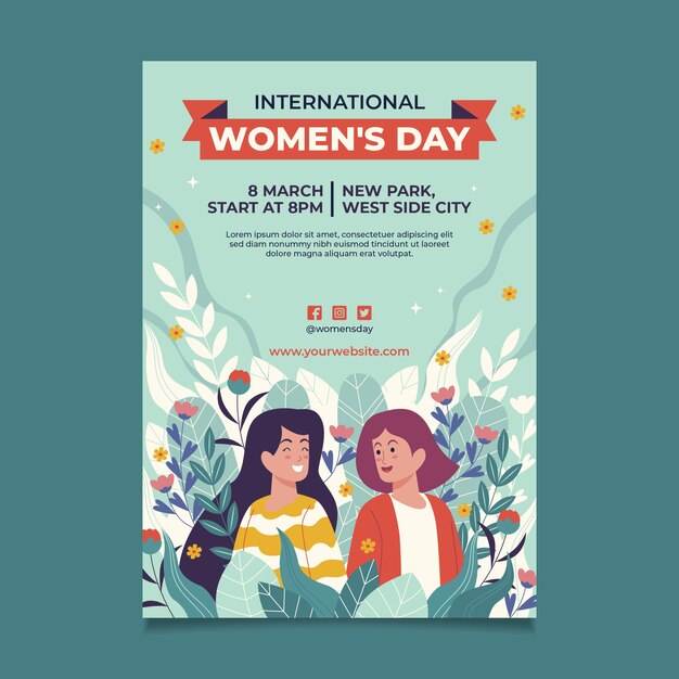 Плоский международный женский день вертикальный шаблон плаката