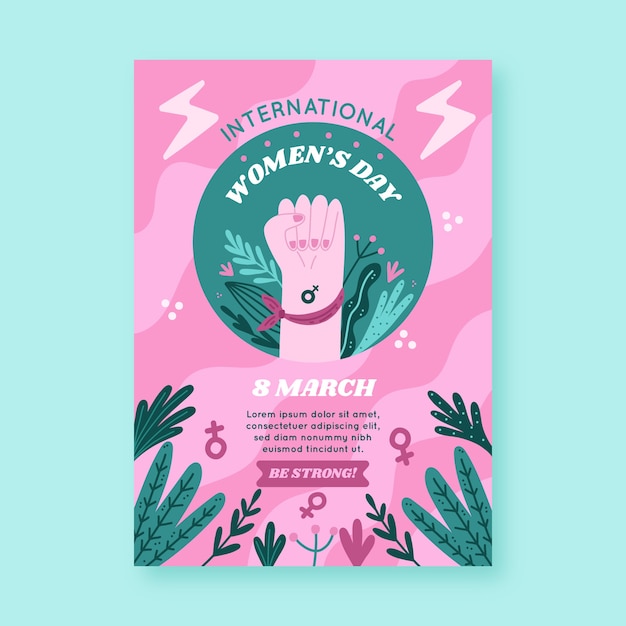 Flat international women's day vertical poster template