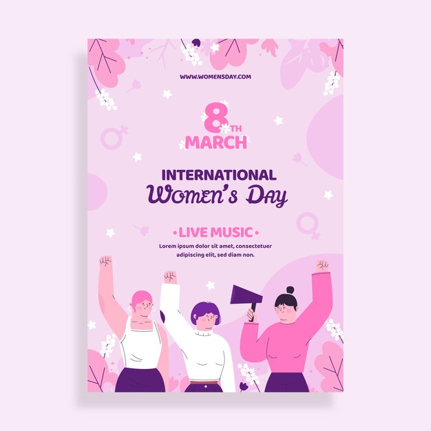 평면 국제 여성의 날 세로 포스터 템플릿