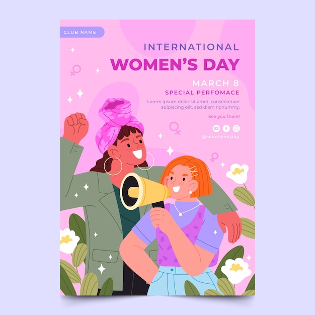 Vettore gratuito modello di poster verticale piatto per la giornata internazionale della donna