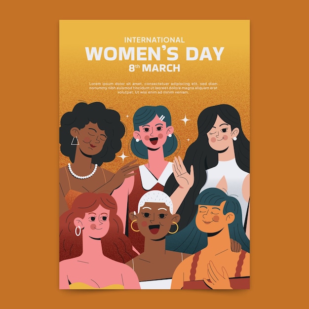 평평한 국제 여성의 날 수직 포스터 템플릿