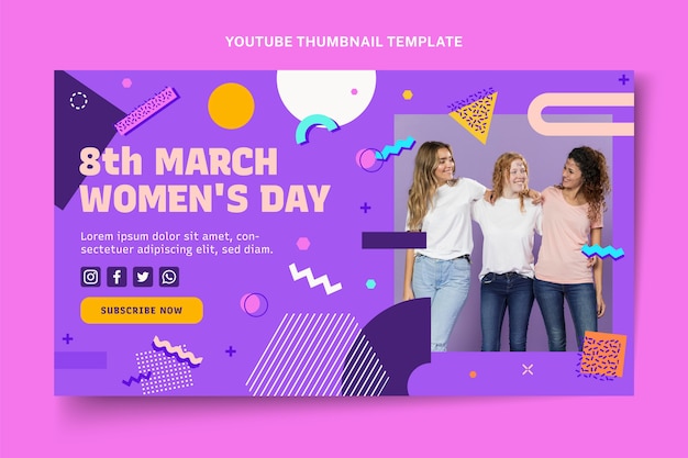 Vettore gratuito miniatura di youtube della giornata internazionale della donna piatta