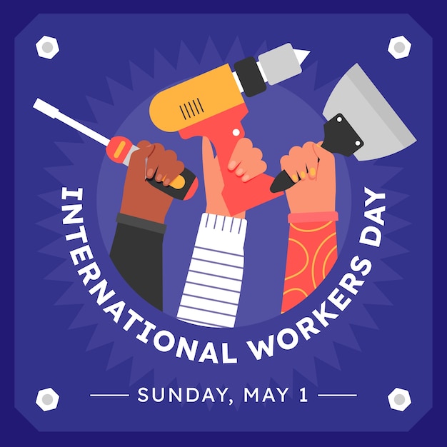 フラットな国際労働者の日のイラスト