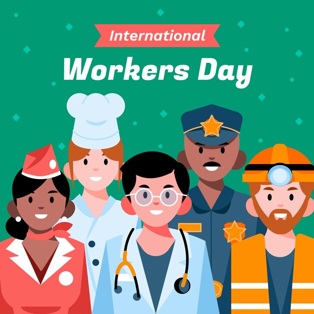 flat international workers day illustration