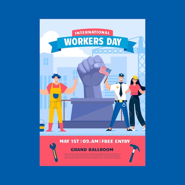 Flat international workers day poster template