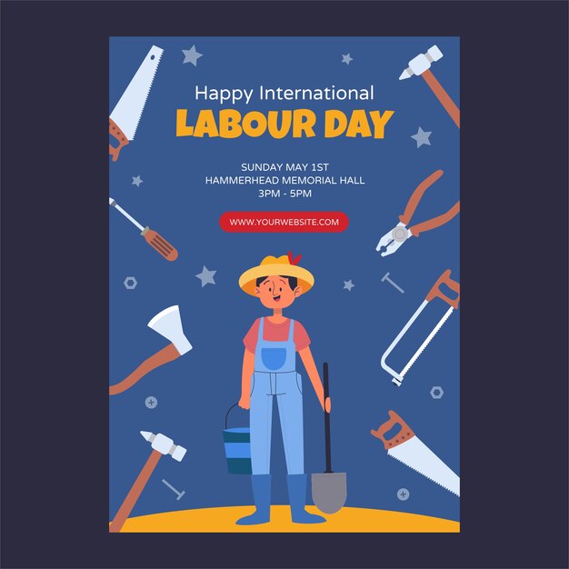 Flat international workers day poster template