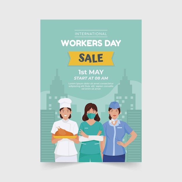 Free vector flat international workers day vertical poster template