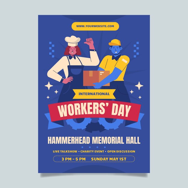 Flat international workers day vertical poster template