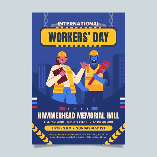 flat international workers day vertical poster template