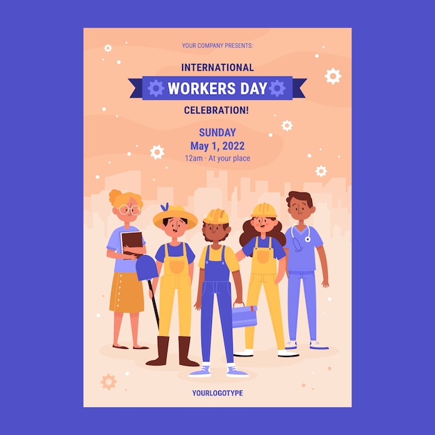 Free vector flat international workers day vertical poster template