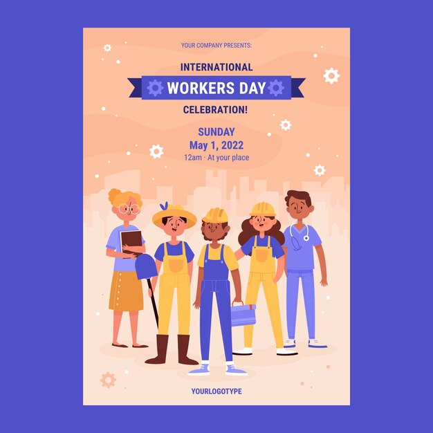 Flat international workers day vertical poster template