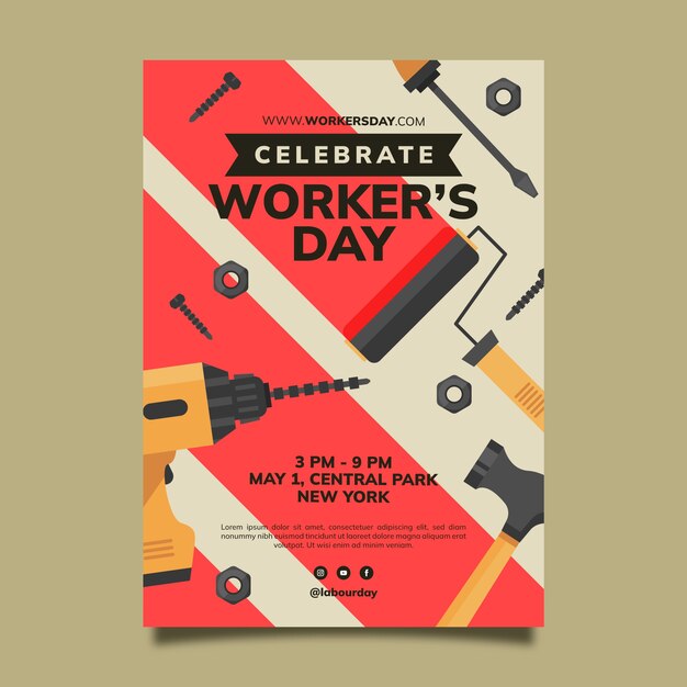 Flat international workers day vertical poster template