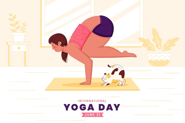 Free vector flat international yoga day background with person doing yoga