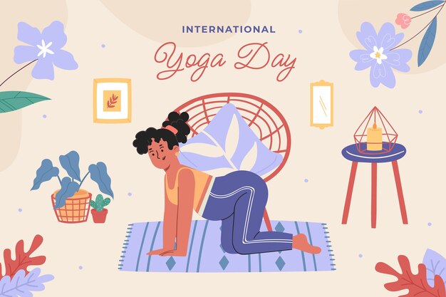 Vettore gratuito fondo piatto della giornata internazionale dello yoga