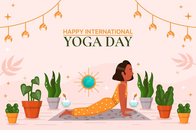 flat international yoga day background