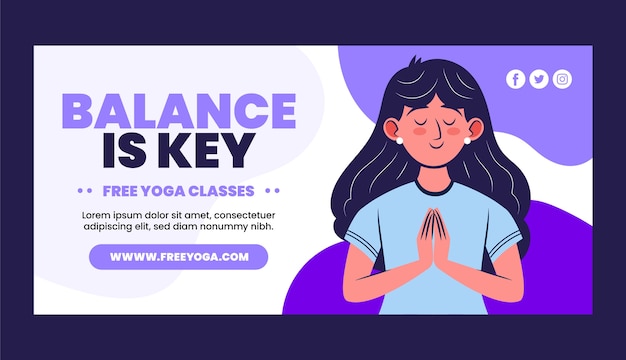 Flat international yoga day horizontal banner template