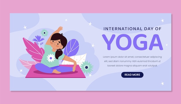 Flat international yoga day horizontal banner template