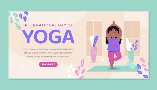 Flat international yoga day horizontal banner template