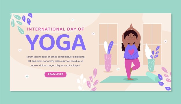 Flat international yoga day horizontal banner template