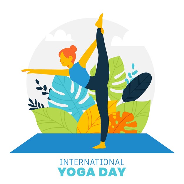 Flat international yoga day illustration