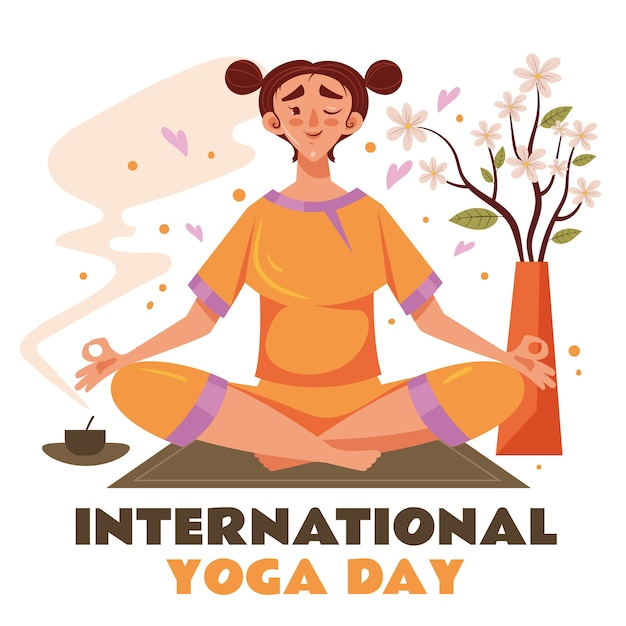 Flat international yoga day illustration