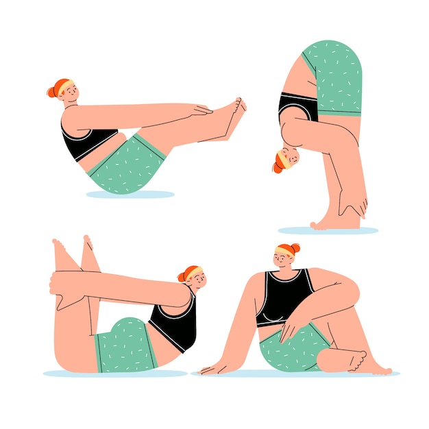 Free vector flat international yoga day poses collection