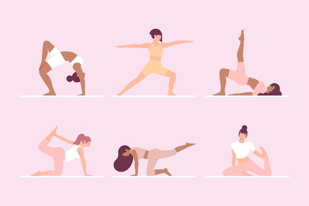 Free vector flat international yoga day poses collection