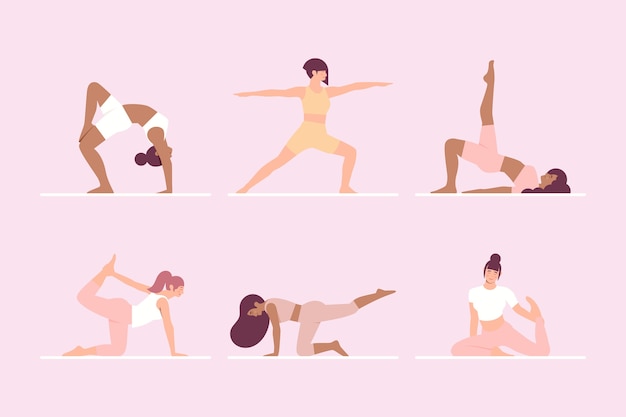 Flat international yoga day poses collection