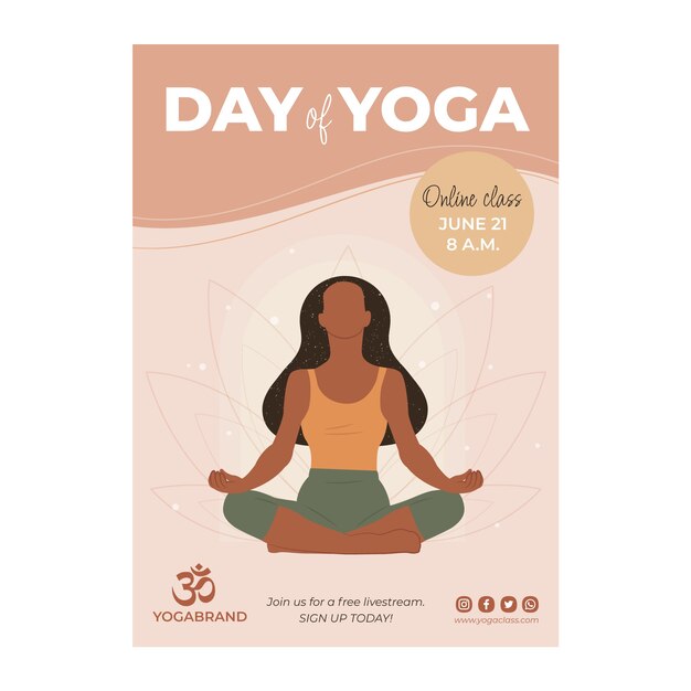 Flat international yoga day vertical flyer template