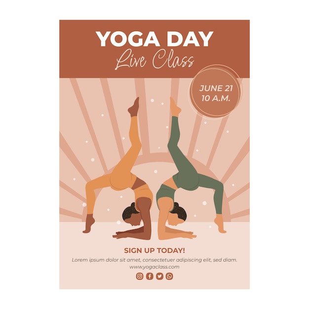 Free vector flat international yoga day vertical flyer template