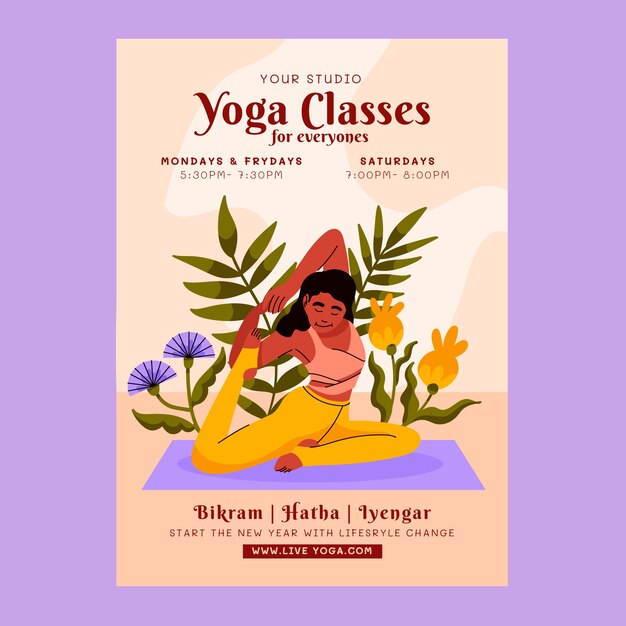 flat international yoga day vertical flyer template