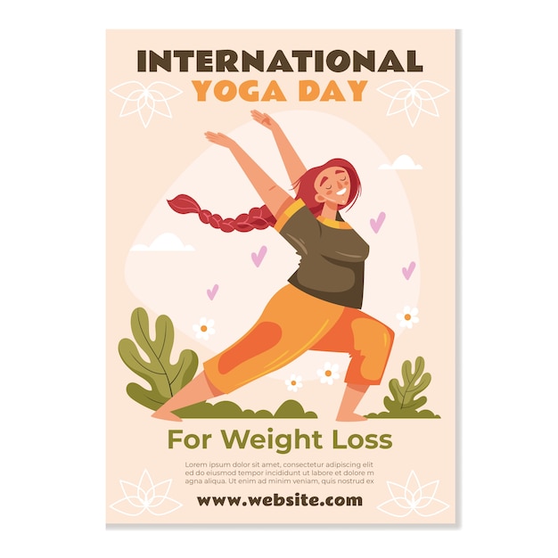 Free vector flat international yoga day vertical flyer template