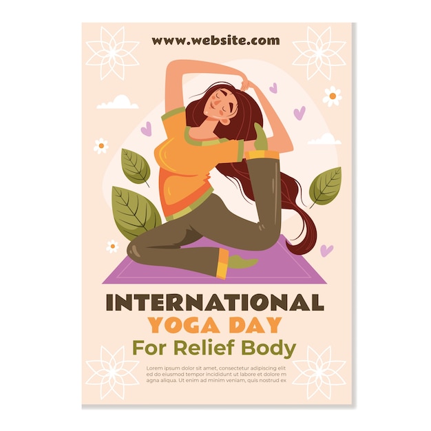 Free vector flat international yoga day vertical flyer template