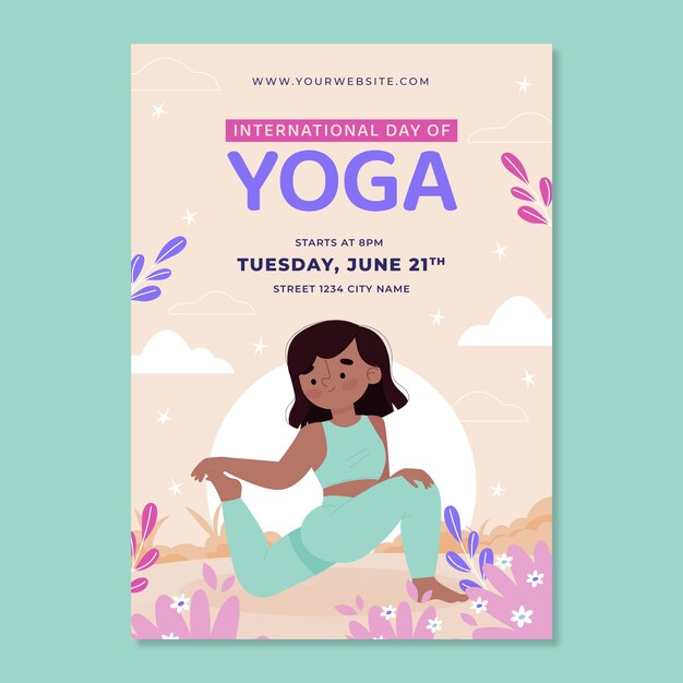 flat international yoga day vertical flyer template