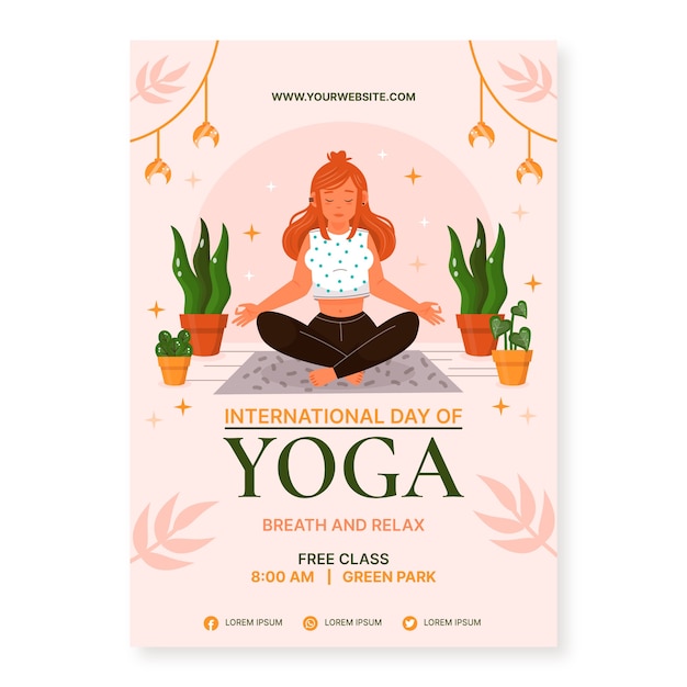 Free vector flat international yoga day vertical flyer template