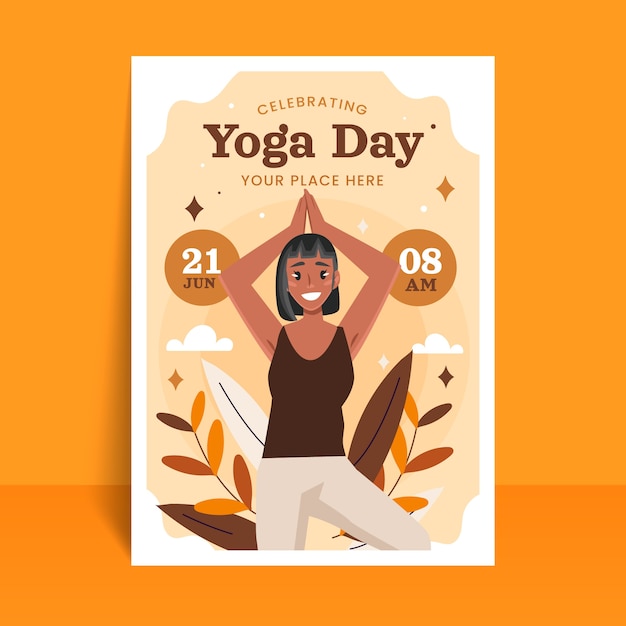 Free vector flat international yoga day vertical flyer template